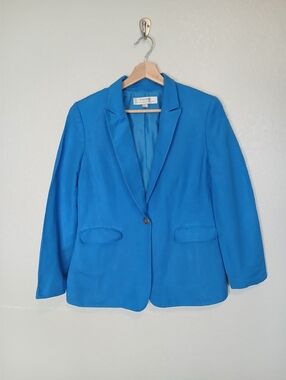 Tahari ASL Linen Blend Women's Electric Blue One-Button Blazer Jacket Size 10